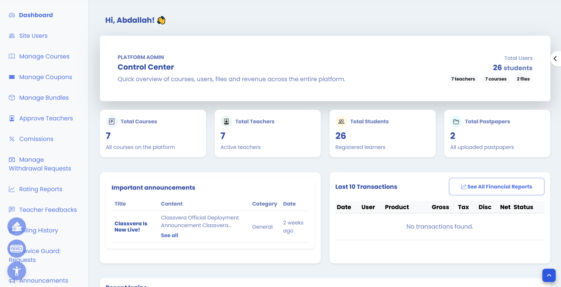 Admin dashboard preview